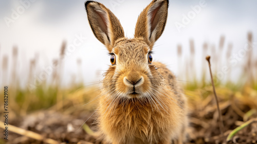 Inquisitive Wild Hare Close-Up. Generative AI