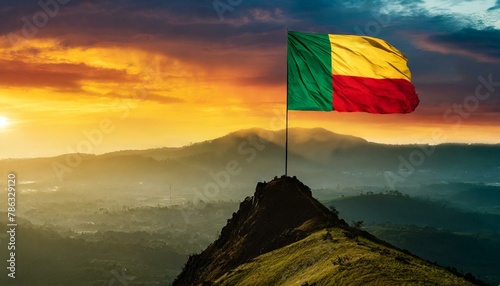 The Flag of Benin On The Mountain.
