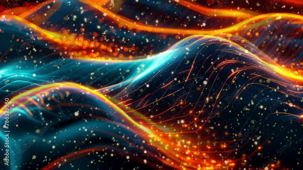 Abstract futuristic background with moving glowing blue and orange neon waves Abstract futuristic background with moving glowing blue and orange neon waves