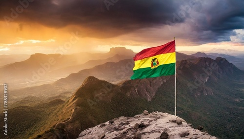 The Flag of Bolivia On The Mountain.