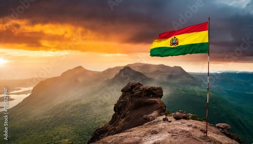 The Flag of Bolivia On The Mountain.