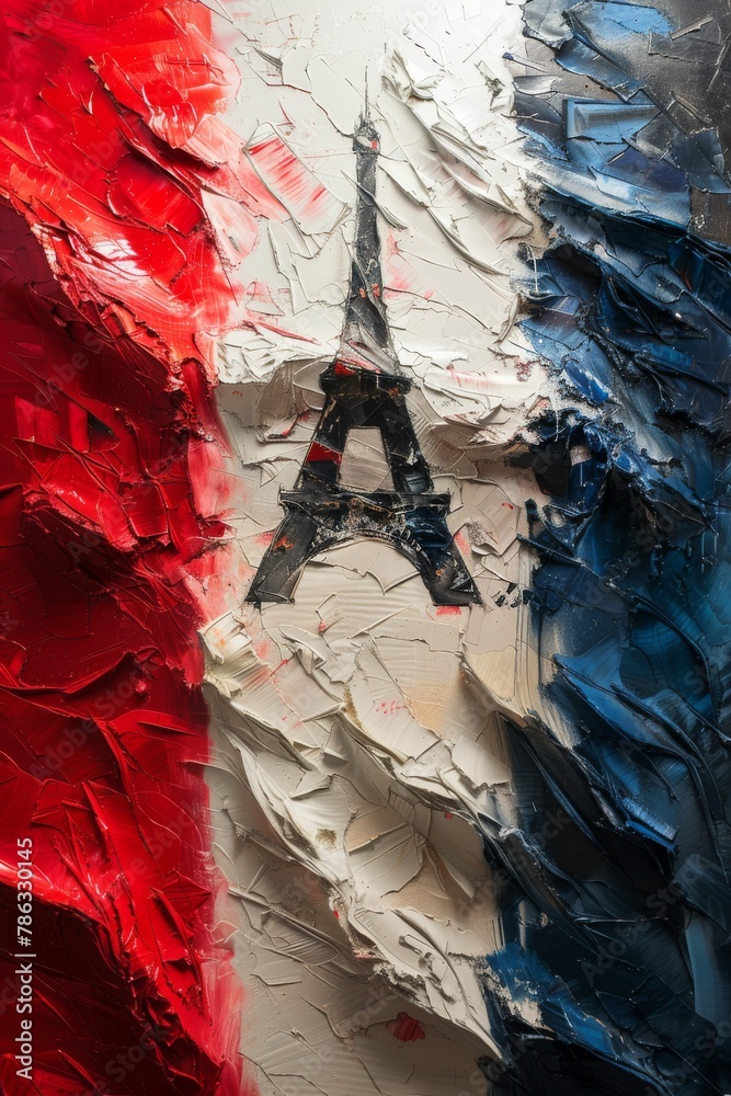 Blue, white, Red. The French flag and the Eiffel Tower