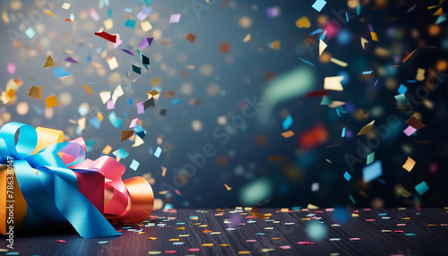 Confetti and colorful cut paper streamer as party decoration on table