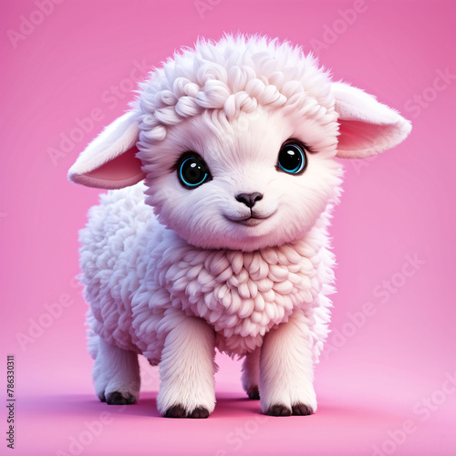 A smiling lamb on a pink background. Generative Ai. © loveallyson