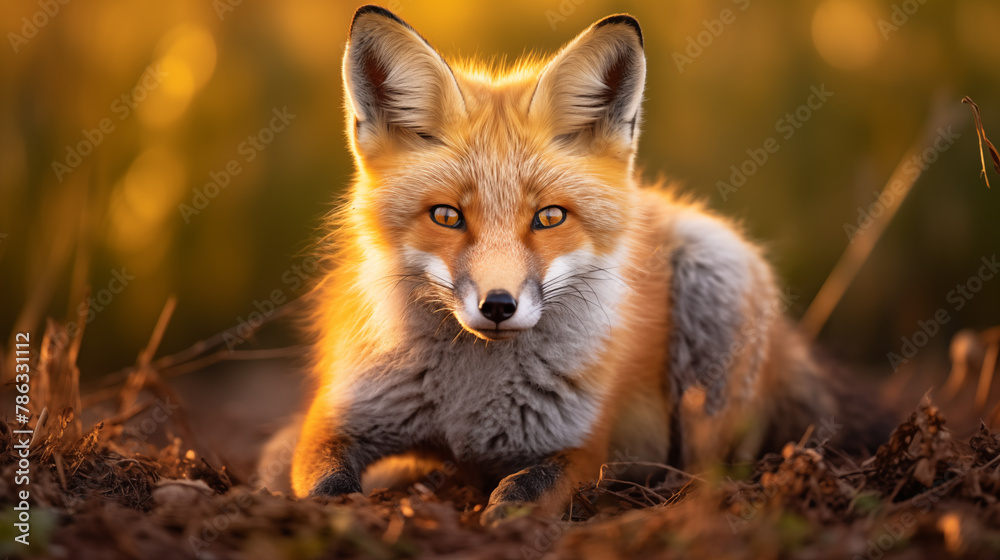 Obraz premium Captivating Fox Portrait at Sunset. Generative AI