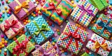Colorful Holiday Gift Box with Ribbons and Candy Decoration
