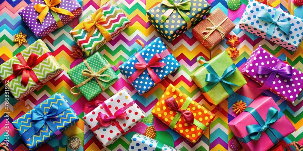 Colorful Gift Boxes with Ribbons on Festive Background