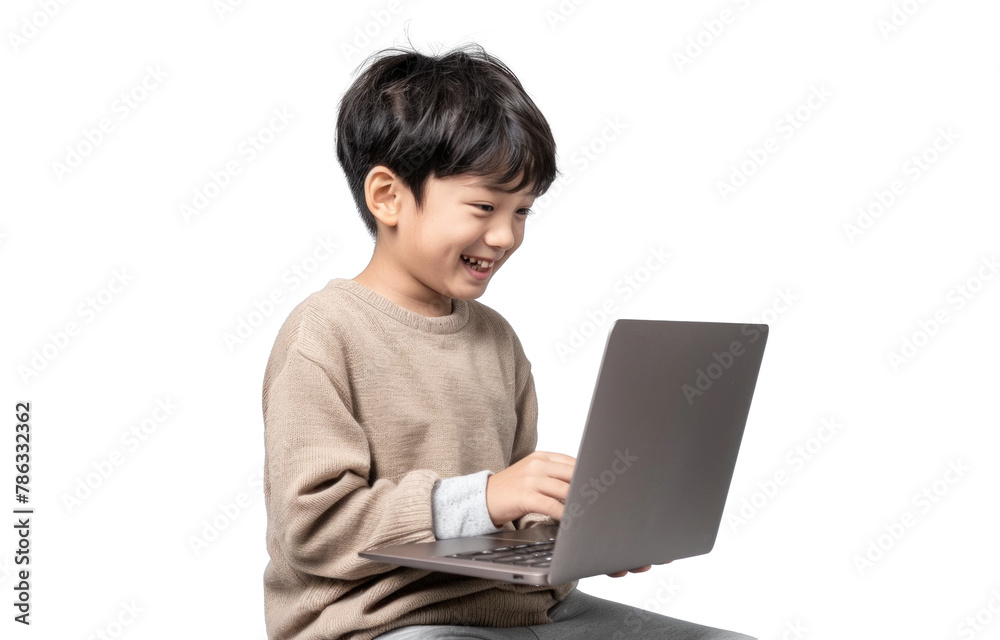 Young Asian Boy Smiling with Laptop Young Asian Boy Smiling with Laptop