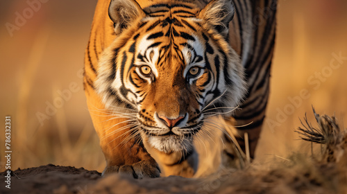 Predatory Focus: Tiger on the Prowl. Generative AI © kinomaster