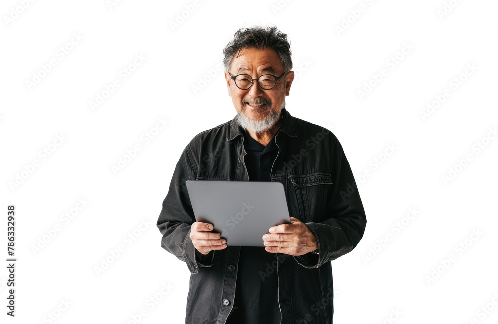 Senior Japanese Man Smiling with Tablet Senior Japanese Man Smiling with Tablet