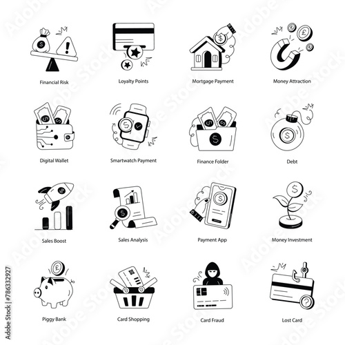 Pack of 16 Banking and Online Payments Line Icons 

