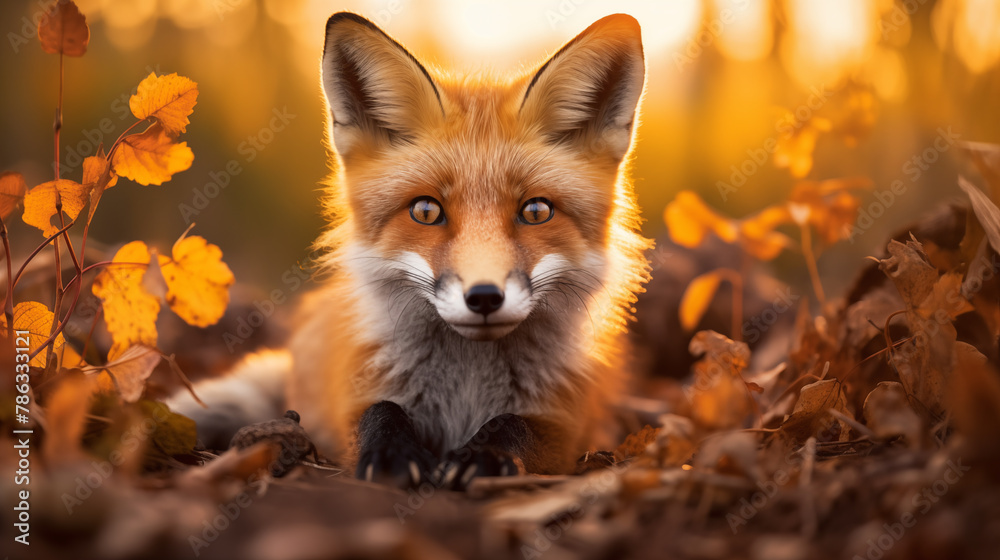 Fototapeta premium Captivating Fox Portrait at Sunset. Generative AI