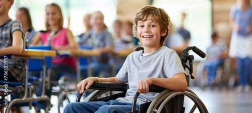 Focused disabled student in wheelchair studying diligently in a classroom environment