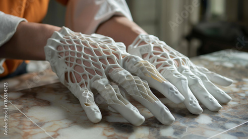 Futuristic white 3D-printed gloves suitable for tech and innovation presentations