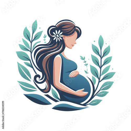 pregnant mom , flower and leaves,isolated on a white background, flat vector illustration

