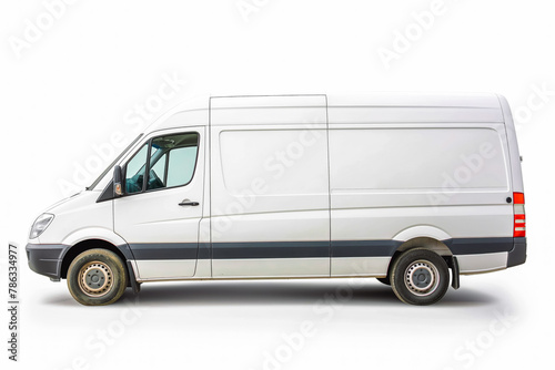 Delivery white van or truck with space for text isolated over white background.