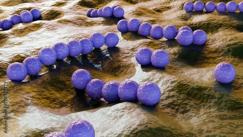 3d rendering of streptococcus, is  spherical bacterium that belong to the family Streptococcaceae. They are non-sporing cocci that tend to link in chains.