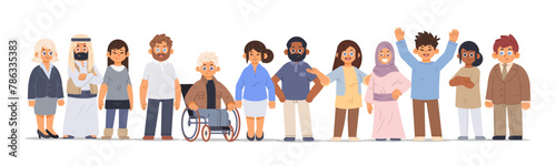 Group of multiracial and multicultural people on isolated background. Cartoon social community vector illustration