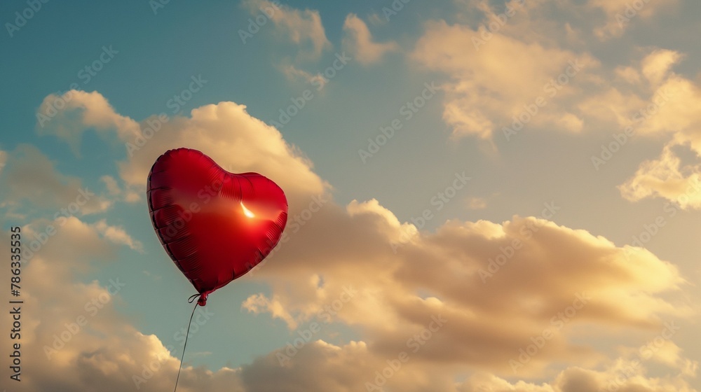 Fototapeta premium red heart shaped balloon in sky.