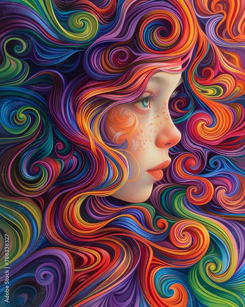 A painting of a colorful girl, swirls of hues expressing vibrant life and emotion, a canvas alive with personality, bright and captivating, 