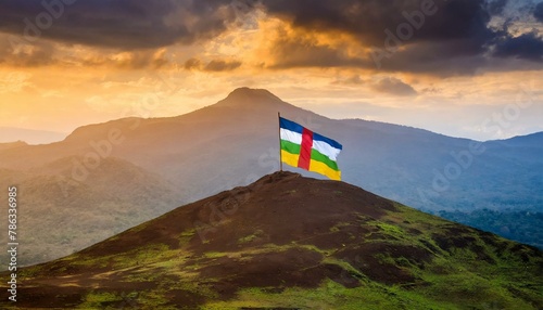 The Flag of Central African Republic On The Mountain. photo