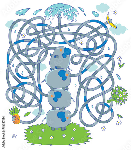 Fun pyramid of elephants. A fun labyrinth puzzle for kids. Vector graphics