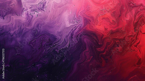 Red and purple paint swirls on a textured surface.