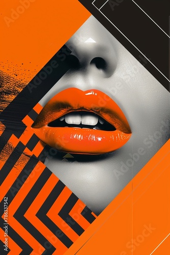 Abstract orange lips geometric background