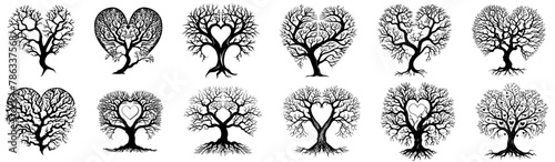 love tree decorative, plant heart ornamen black silhouette vector, shape print, monochrome clipart illustration, laser cutting engraving nocolor
