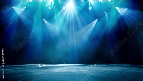 Luxury stage with blue spotlights for theater performances or exhibition events photo