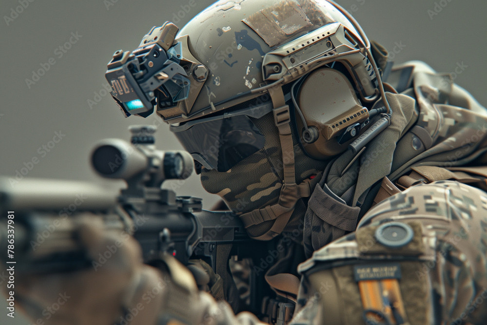 Fototapeta premium digitally rendered special operations equipment, showcasing the agility and precision of elite military units in high tech style.