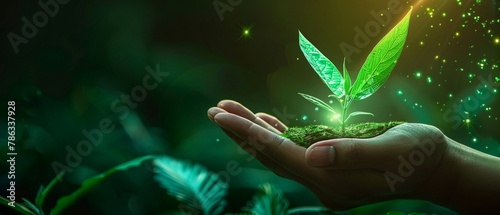Hand with eco-friendly energy icon green growth photo