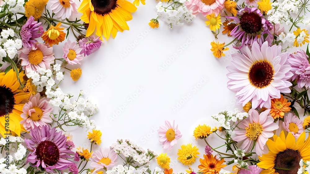 Colorful flowers border background