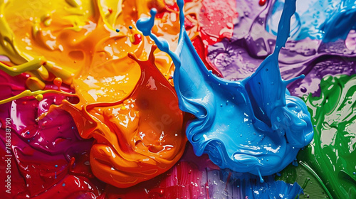 Vivid splashes of various paint colors on a canvas.