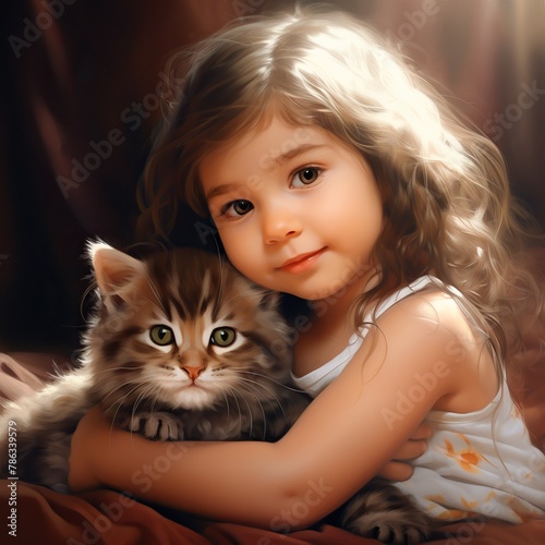 a girl with a cat and a picture of a cat.