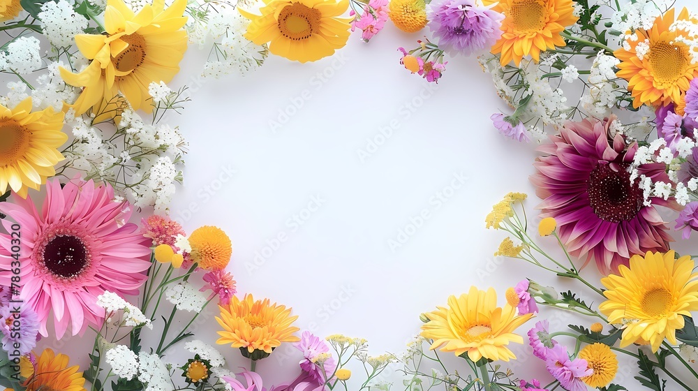 Fototapeta premium Colorful flowers border background