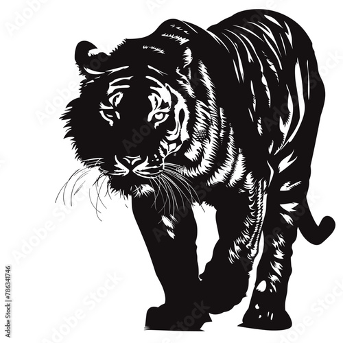 vector silhouette of a tiger on a white background .Generative AI