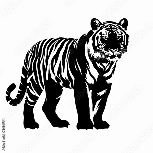 vector silhouette of a tiger on a white background .Generative AI