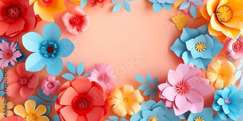  A paper art background flower  copy space in the middle  vibrant color palette for banner