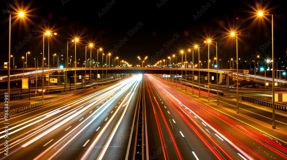 City night traffic blurred cars in fast motion on illuminated highway with light trails City night traffic blurred cars in fast motion on illuminated highway with light trails