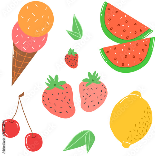 Cute bright colors of fruits vector collections. Set of fruits