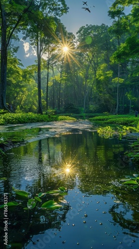 World Environment Day Concept - Lush Green Forest Bathed in Sunlight