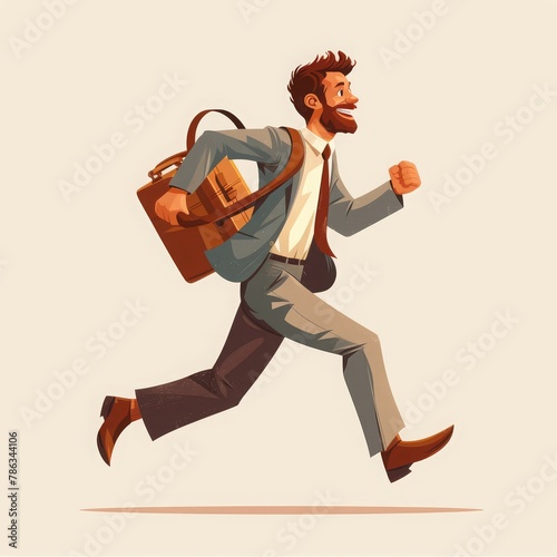 successful vector illustration of a cartoon man wearing a suit running and jumping happily
