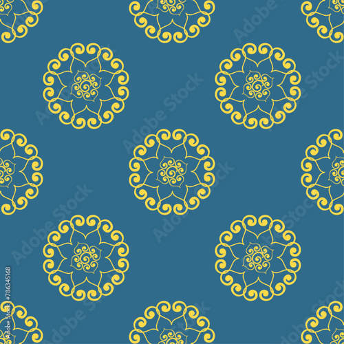 seamless ornamental floral pattern in yellow and blue