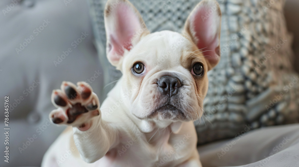 Cute french bulldog giving paw