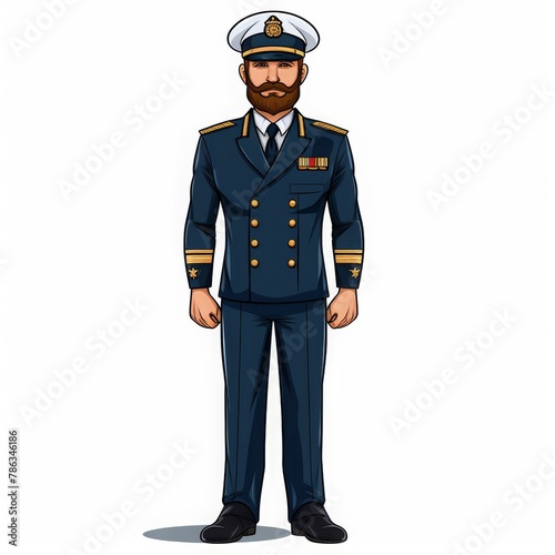 sailor ship captain logo with hat and full body vector cartoon illustration of captain character