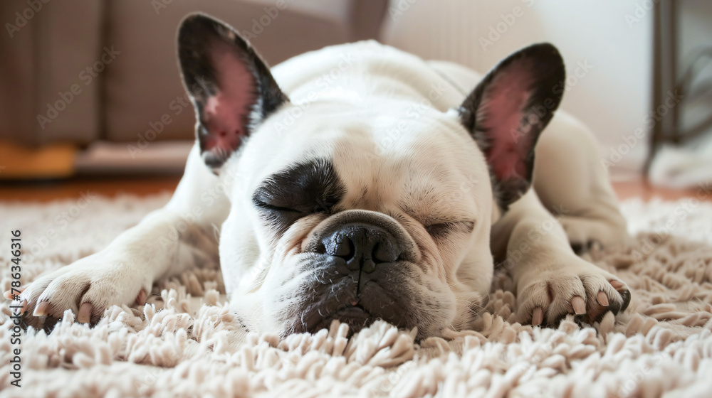 Cute french bulldog sleeping at home