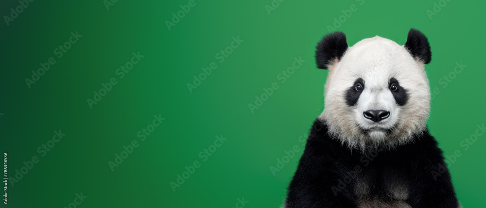 Obraz premium This direct gaze from a panda, surrounded by an energetic green hue, captures the animal's spirit and appeals to our sense of connection with wildlife
