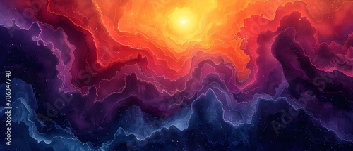 Vibrant Cosmic Mandala Waves. Concept Galactic Skies, Celestial Patterns, Abstract Universe photo