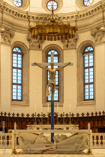Huge crucific decorating altar inside italian church